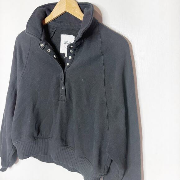 AERIE Black 1/4 Snap Sweatshirt - Picture 2 of 3